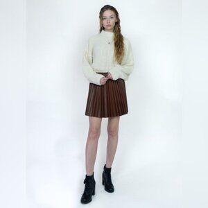 NWT GILLI Brown Faux Leather‎ Pleated SEXY Mini Skirt STYLE JS2020 LARGE